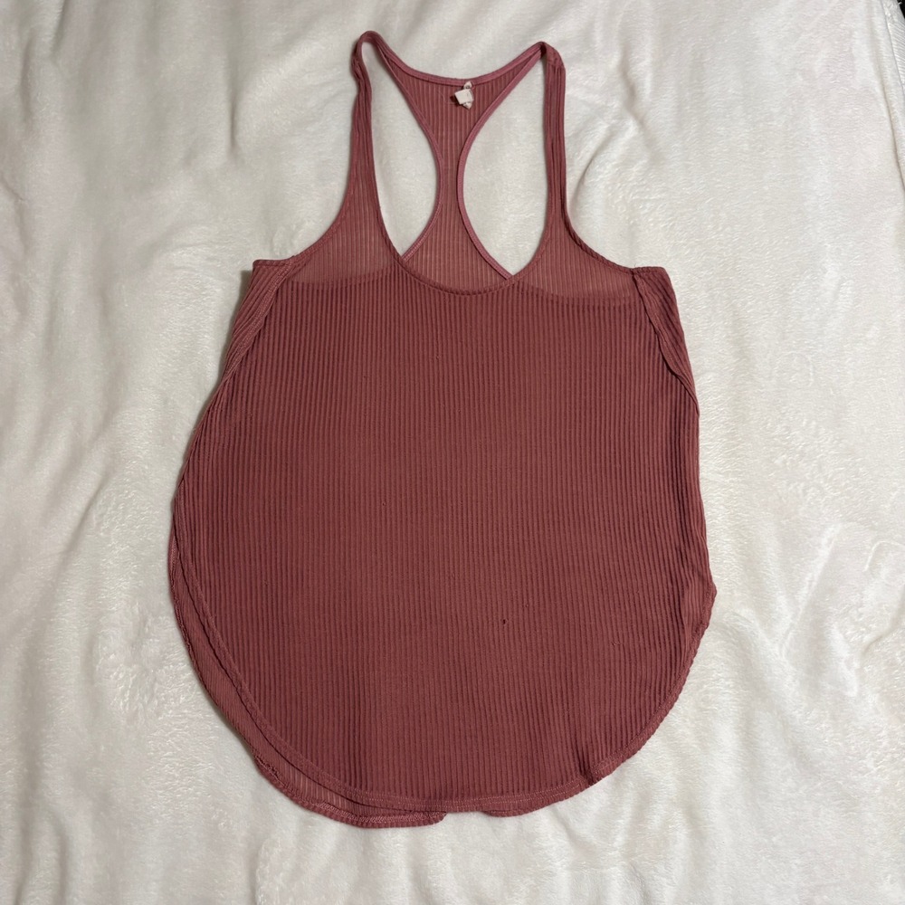 Silence + Noise Women Mauve Ribbed Racerback Tank Top Curved Hem Size M